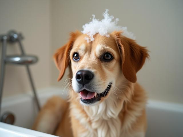 Dog getting a bath